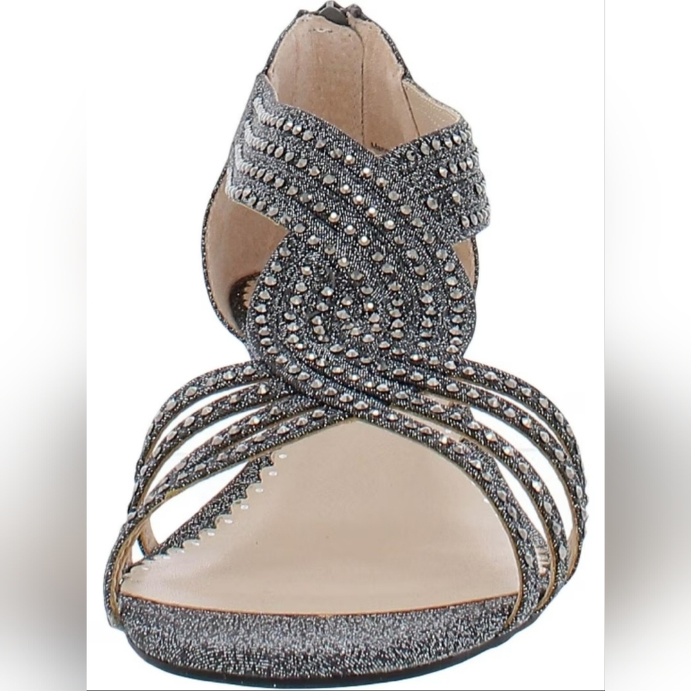 NWT Charter Club Womens 8W Pewter Rhinestoned Strappy Wedge Sandals Formal